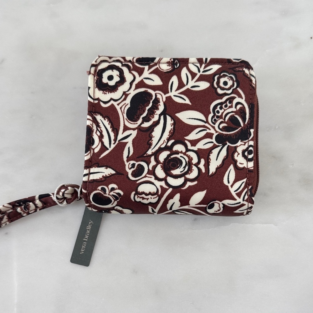 Vera Bradley Small Zip-Around Wallet in Bubbly Flowers Cinnamon - Picture 1 of 7